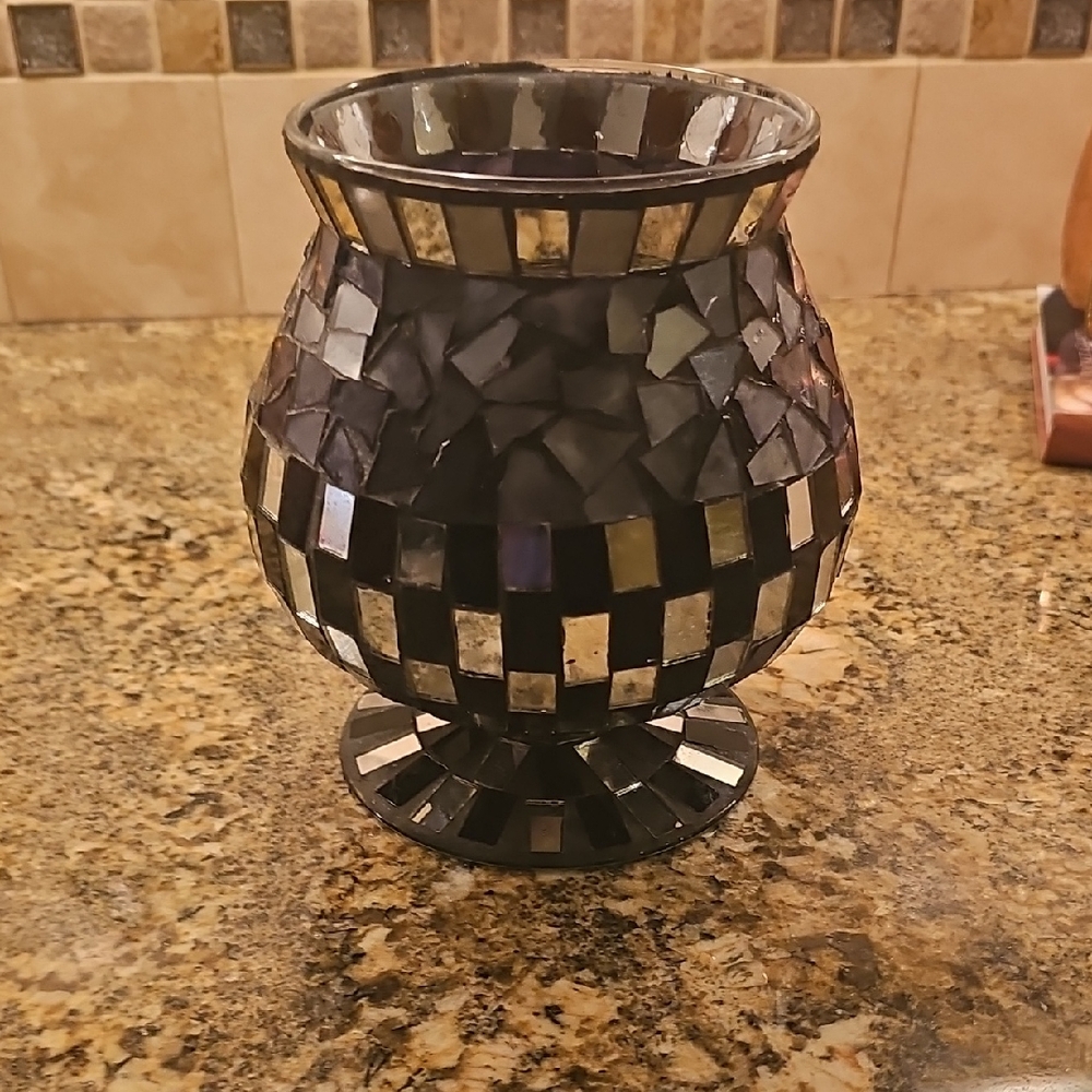 Mosaic Glass Vase - Black and Silver
